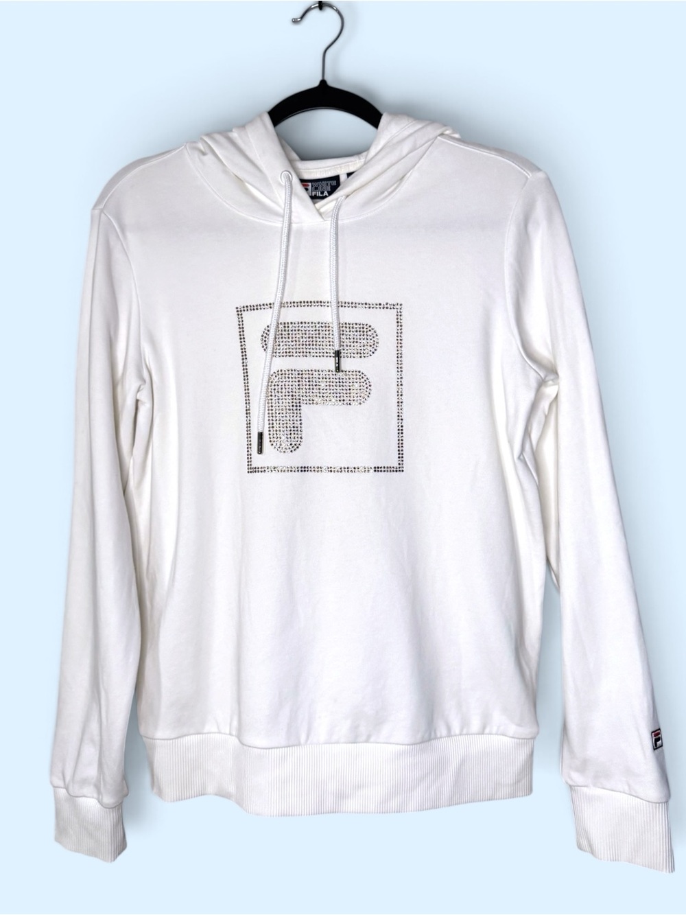 💥SALE💥 FILA Heritage White Line Crystal Logo Hoodie Terry Loop McBling Small